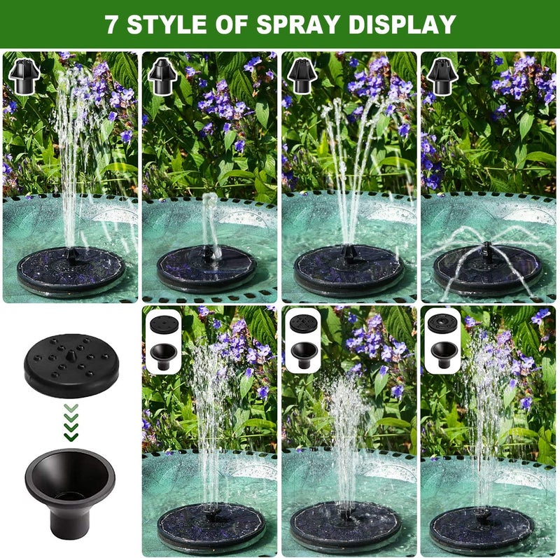 Yzert Solar Fountain with 2000 mAh Battery Backup Works in Cloudy, Glass Solar Powered Bird Bath Fountains with 7 Nozzles, 3.5 W Solar Fountain Pump for Birdbath,Garden, Outdoor, Pond (Black) - Image 3